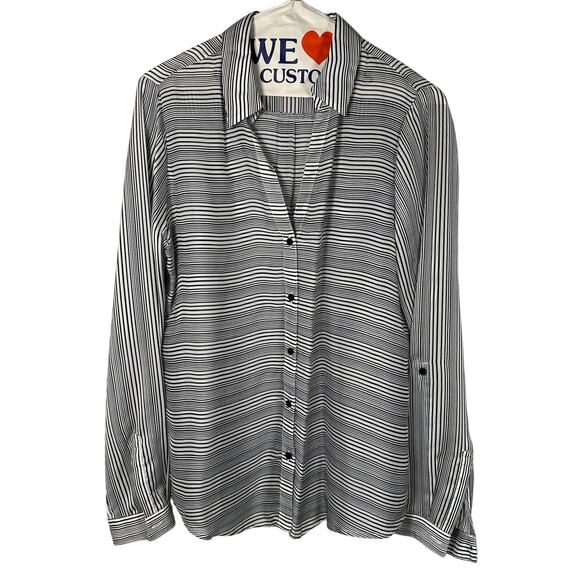 Outback Red Black & White Striped Button Down Collared Shirt Women's Medium - Picture 1 of 7